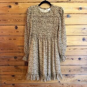 Rachel Parcell leopard smocked sleeve mini dress XXS